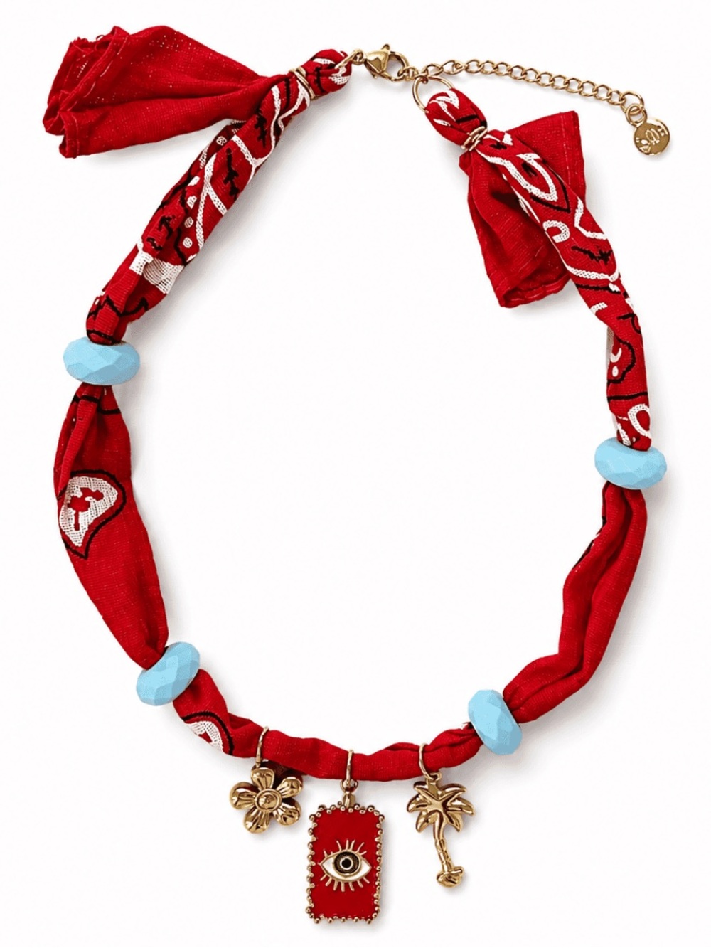 New MAYAMAR Red Bandana Charm Necklace with Gold Accents